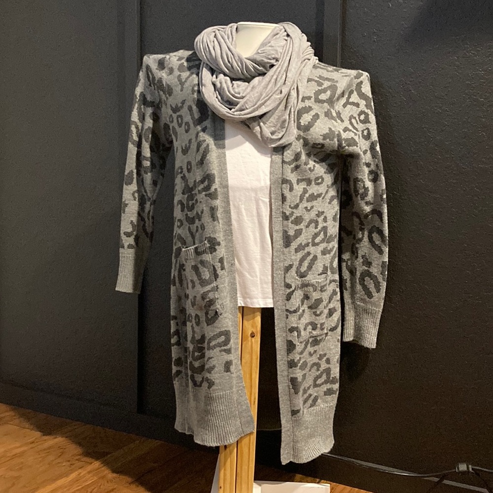 Leopard print long cardigan sweater